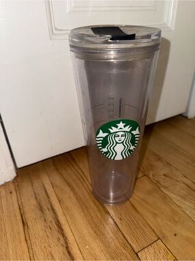 Starbucks Clear Tumbler with Green Logo and Black Lid